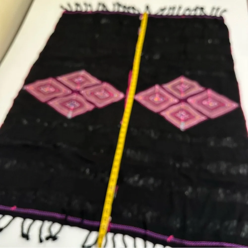 Hand Embroidered Woven Huipil Poncho from Mexico Black - Picture 7 of 10